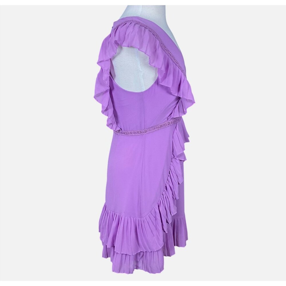 BCBGMAXAZARIA Sleeveless Pleated Lined V-Neck Ruffled Sheath Dress 8 - Picture 5 of 11